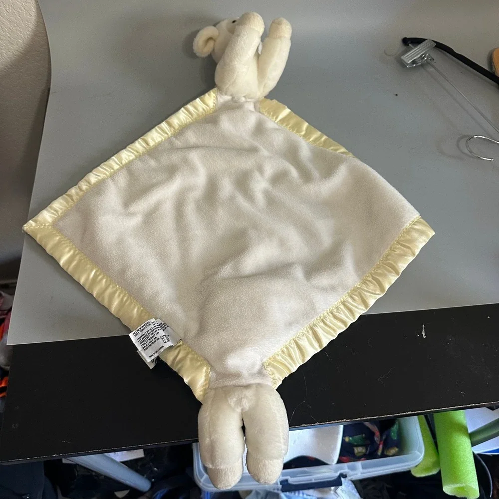 My Banky Aleigh the Lamb Plush Lovey Security Blanket White Satin Trim 14x14